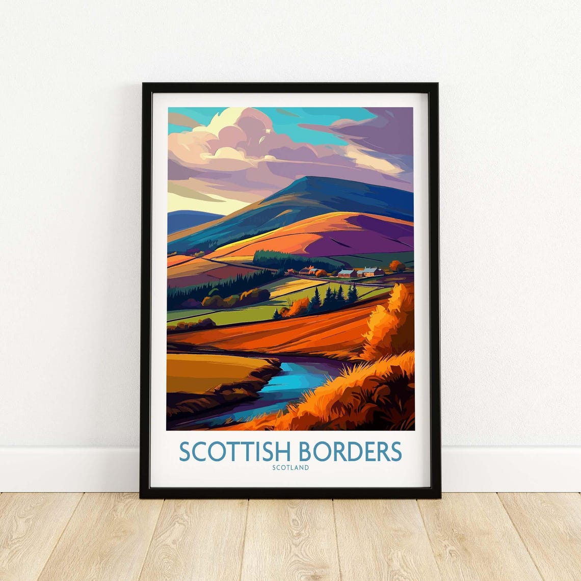 Scottish Borders Autumn Valley Landscape With Winding River Poster