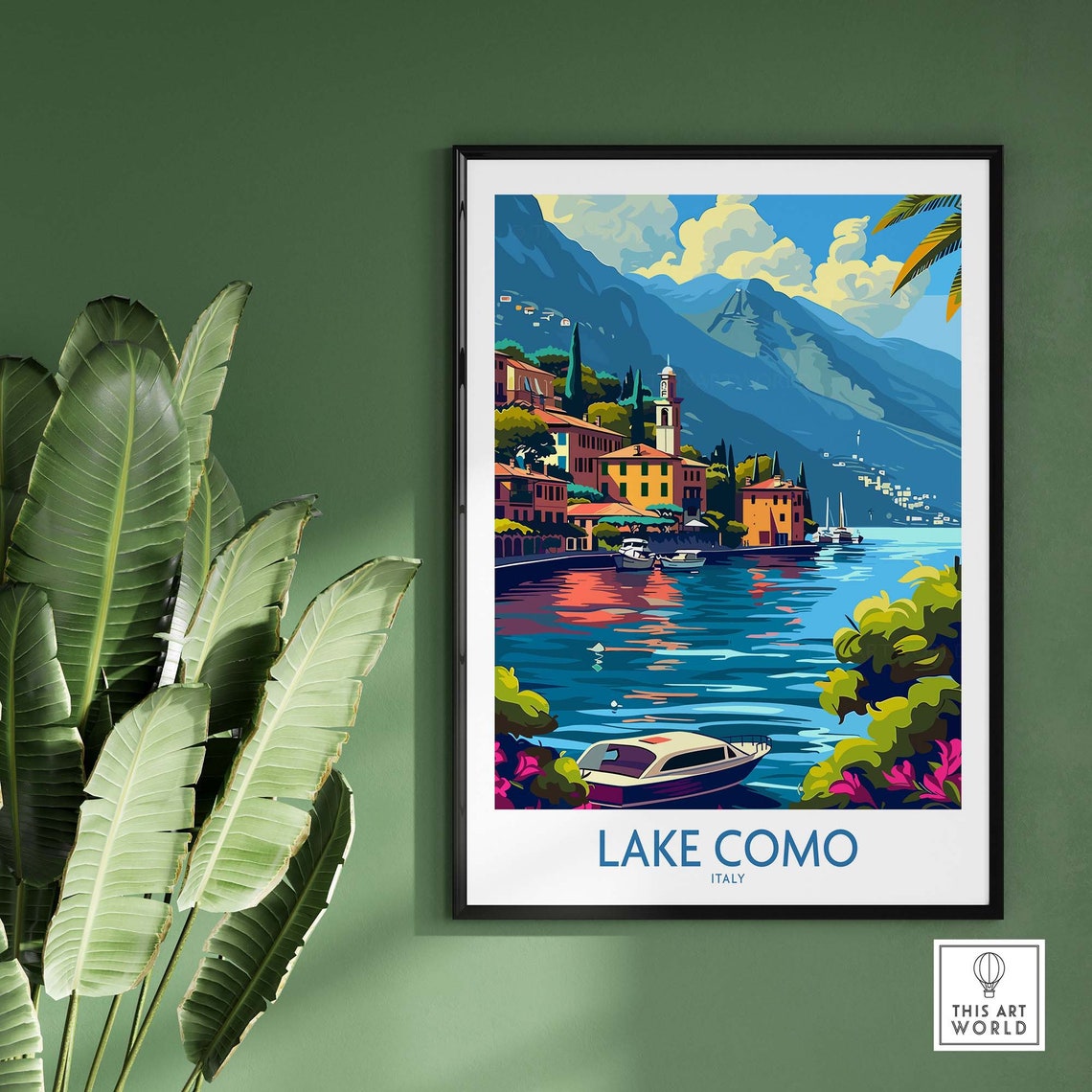 Lake Como Italy Boats Waterfront Village Mountains Sunset Poster - Image 2