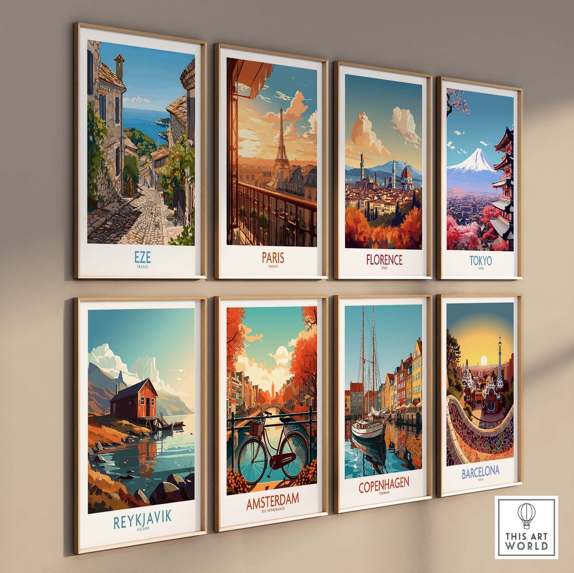 Eze France Cobblestone Lane Overlooking the Bay Vintage Travel Poster - Image 3
