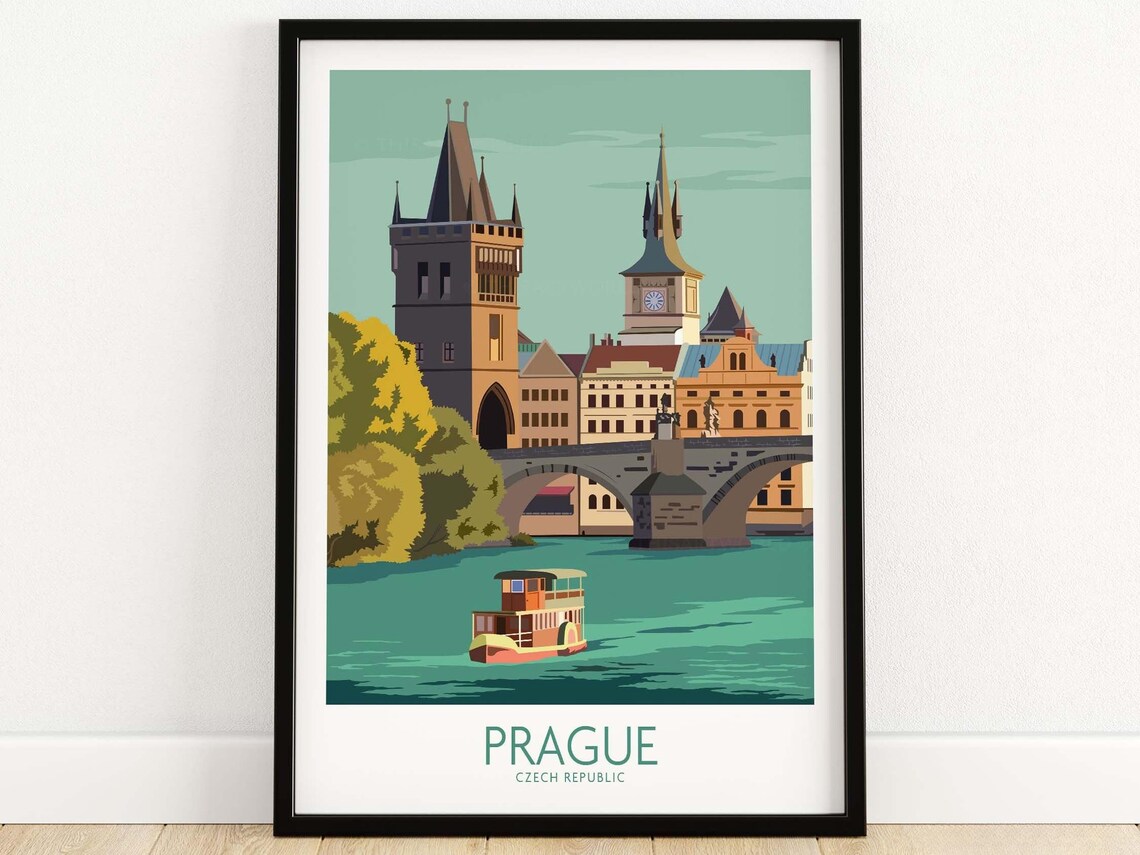 Prague Vintage Travel Poster, Prague City Art