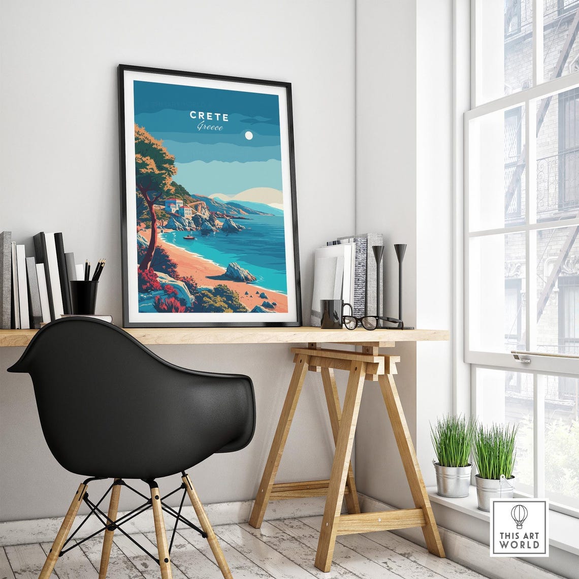 Crete Greece Moonlit Cove Pine Beach Calm Night Water Poster - Image 4