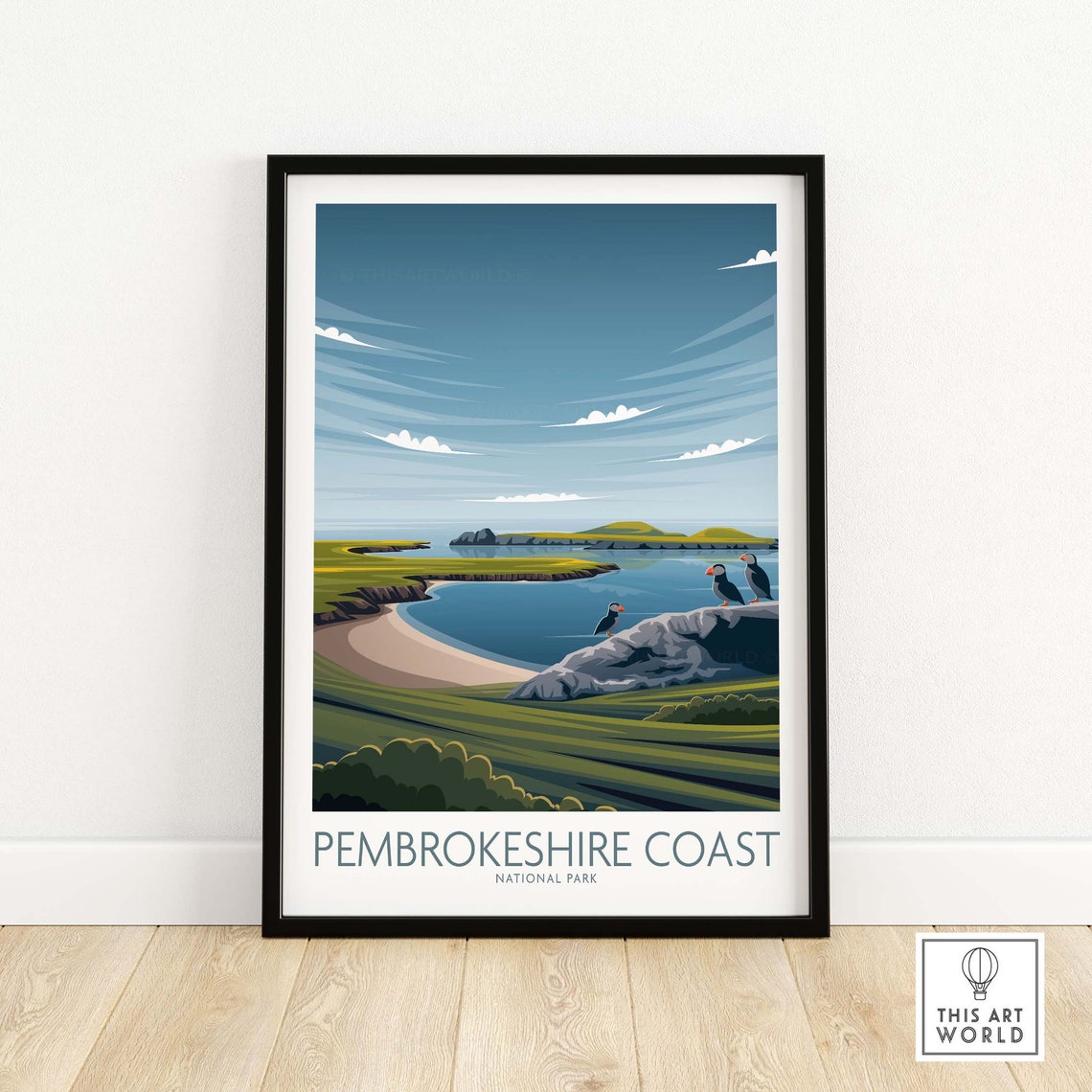 Pembrokeshire Coast Wales Puffins Seabird Cliffs Travel Poster