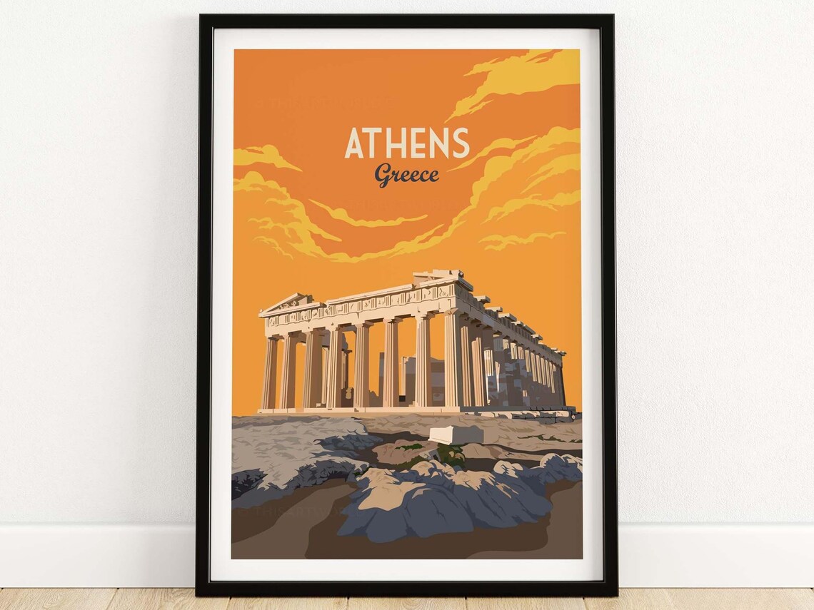 Athens Greece Travel Poster, Greek Wall Art Print