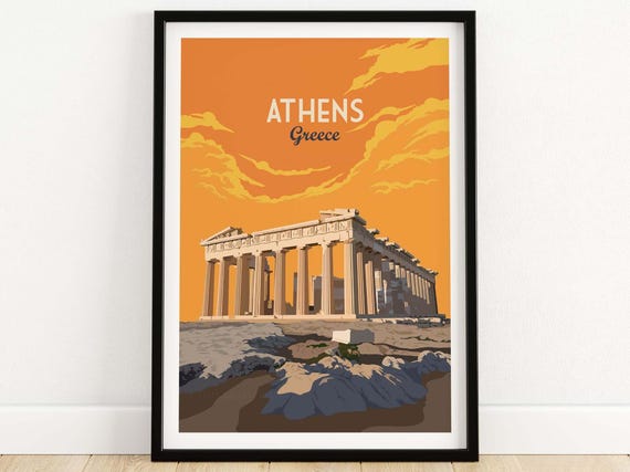 Athens Greece Travel Poster, Greek Wall Art Print