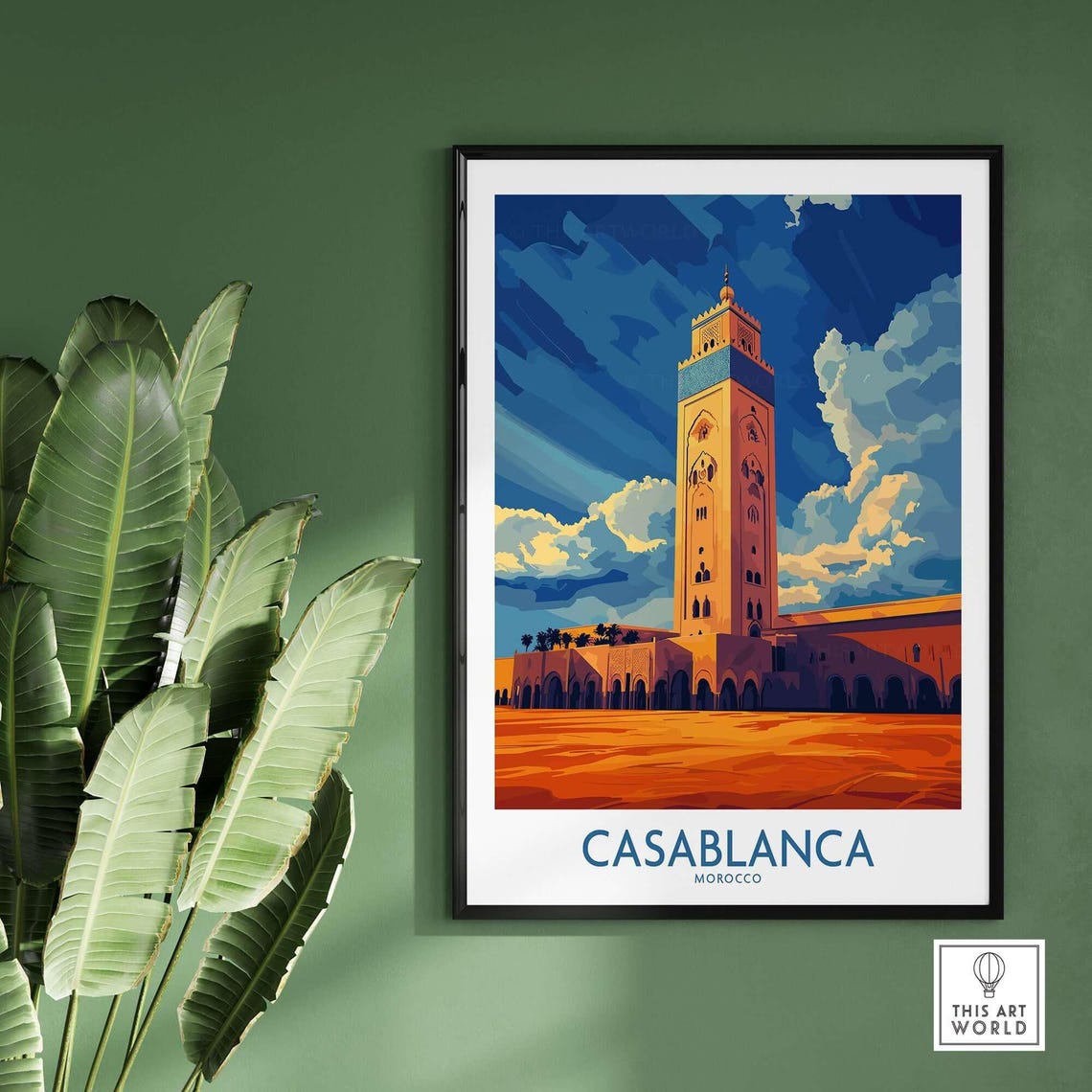 Casablanca Morocco Hassan II Mosque Minaret Sunset Travel Poster - Image 2