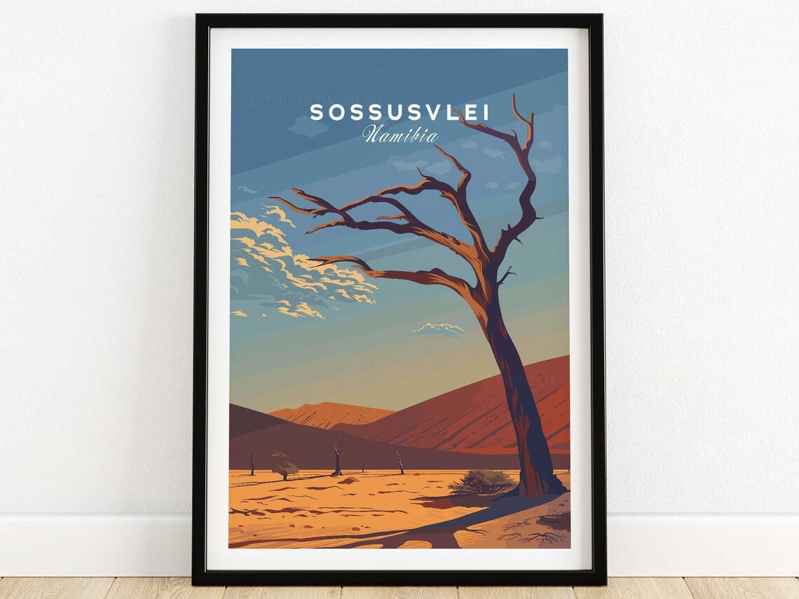Sossusvlei Namibia Print Art Print Travel Print Home Dcor Poster Gift Illustration Artwork