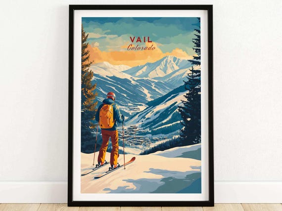 Vail Ski Print Colorado Mountain Art Ski Lodge Wall Decor Winter Sports Artwork Mountain Home Alpine Chalet Gift Adventure Sport Resort