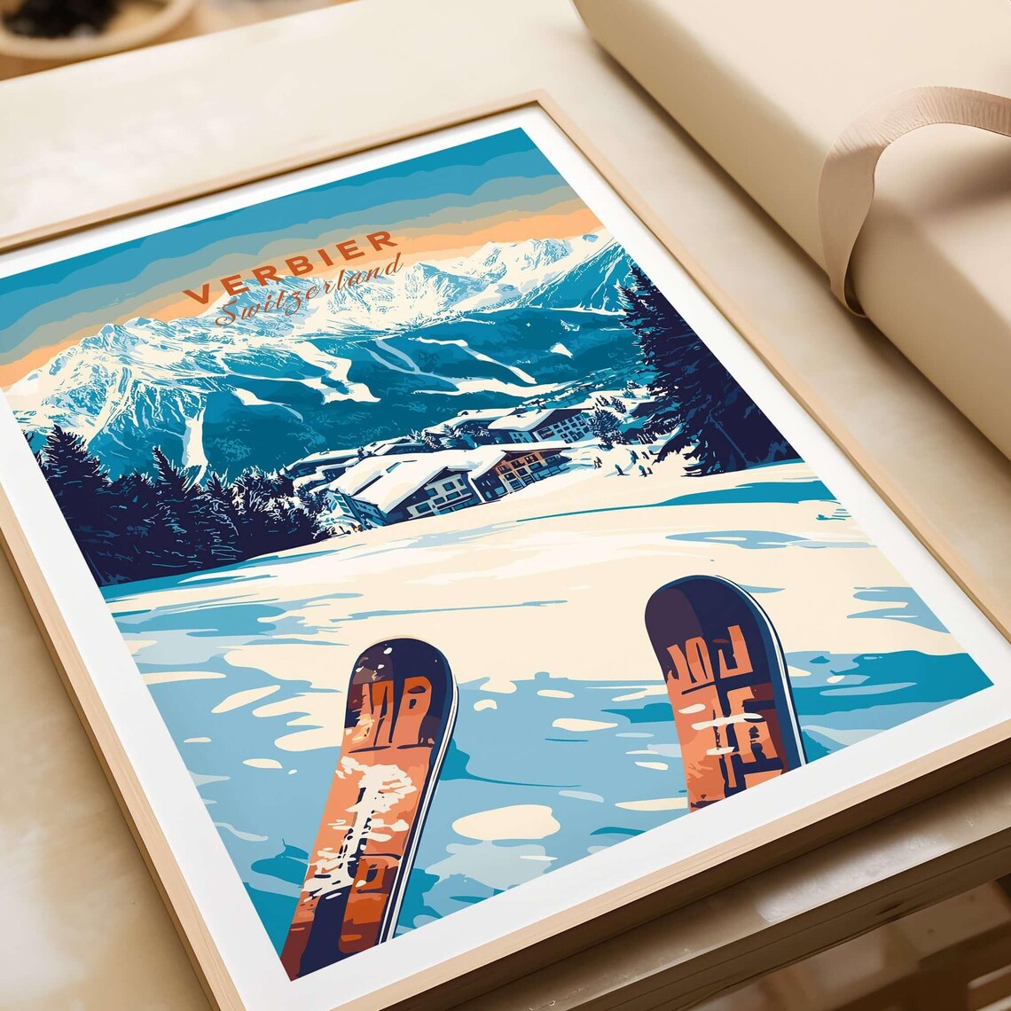Verbier Switzerland Ski POV Snowy Peaks Chalet Winter Travel Poster - Image 4
