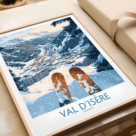 Val Disere Ski Art Print, Ski Lodge Decor