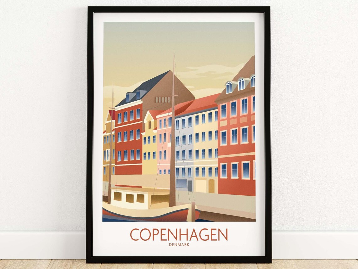 Copenhagen Denmark Painted Harbor Houses Nyhavn Wooden Boat Poster