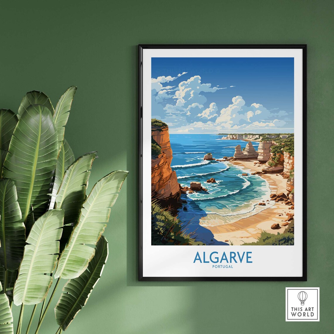 Algarve Portugal Golden Cliffs Beach Turquoise Sea Travel Art Poster - Image 2