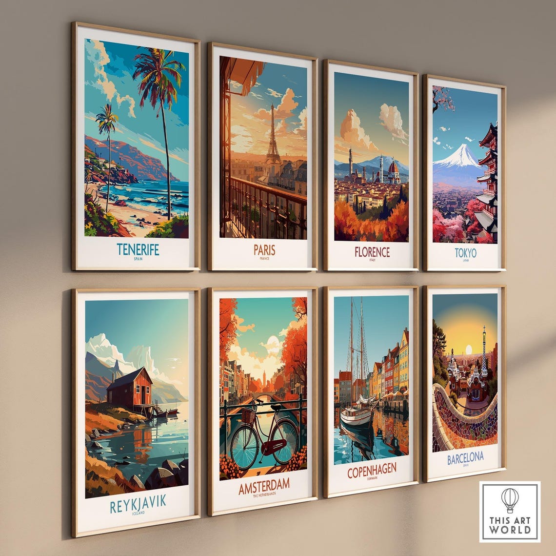 Tenerife Spain Leaning Palms Beach Mountain Backdrop Art Poster - Image 3