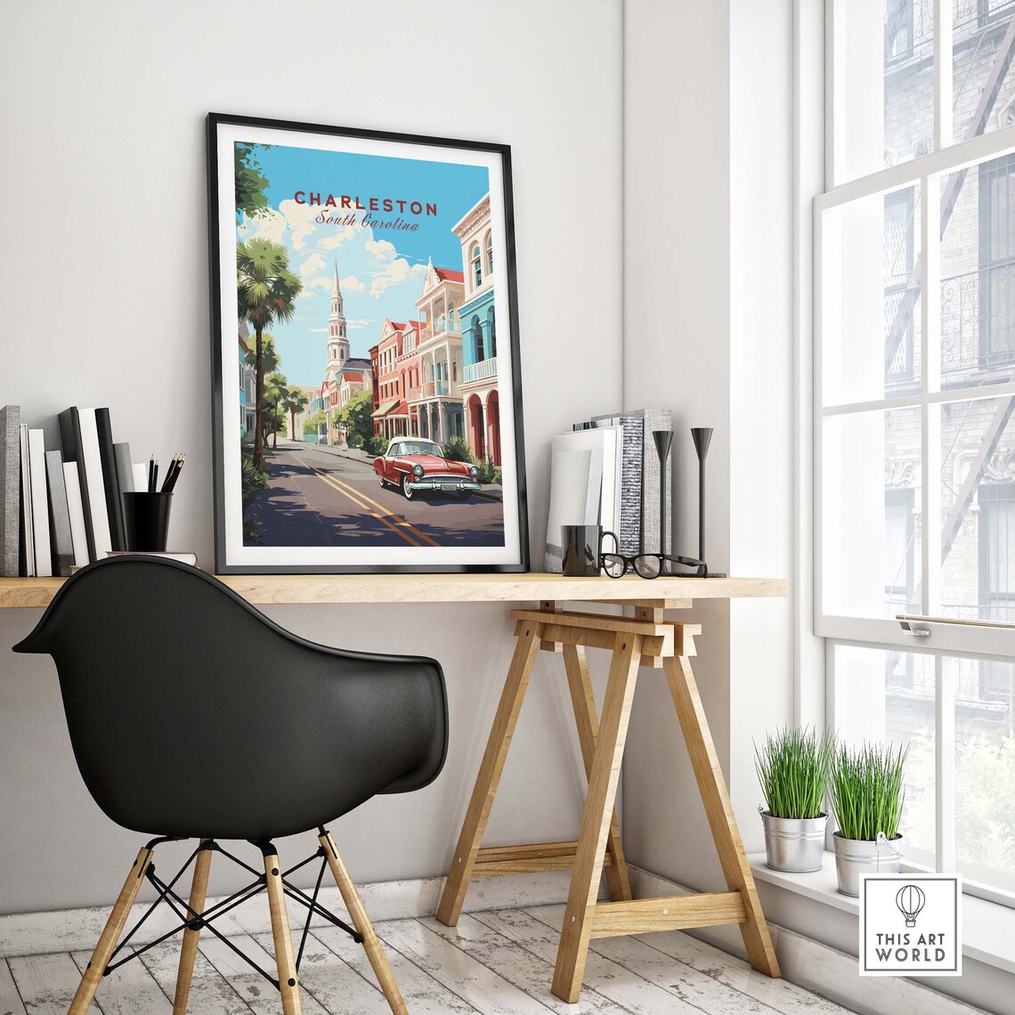 Charleston South Carolina Historic Street Vintage Car Travel Poster - Image 4