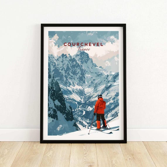 Courchevel Ski Poster Travel Print Wall Art Resort Winter Sports Artwork Adventure Home Decor Gift