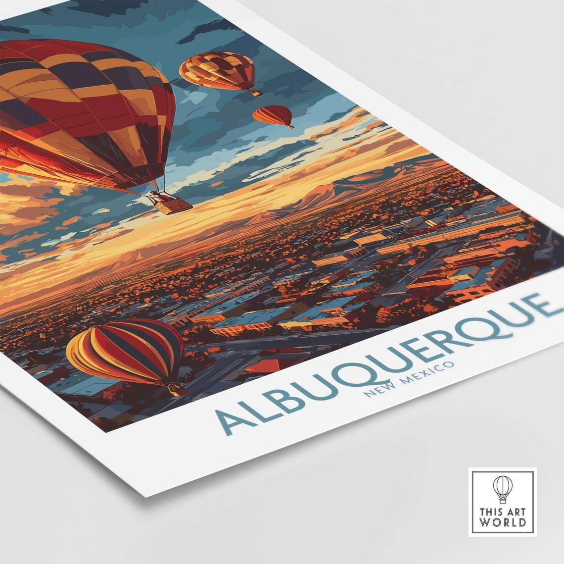 Albuquerque New Mexico Hot Air Balloons Sunset Skyline Travel Poster - Image 4