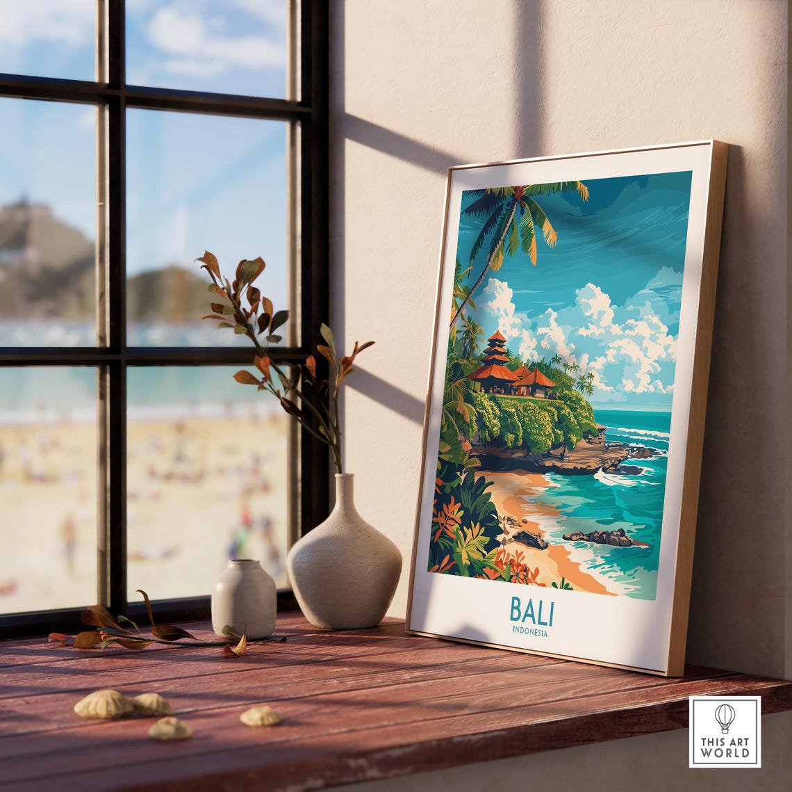 Bali Indonesia Tropical Temple Beach Coast Vintage Travel Poster - Image 3
