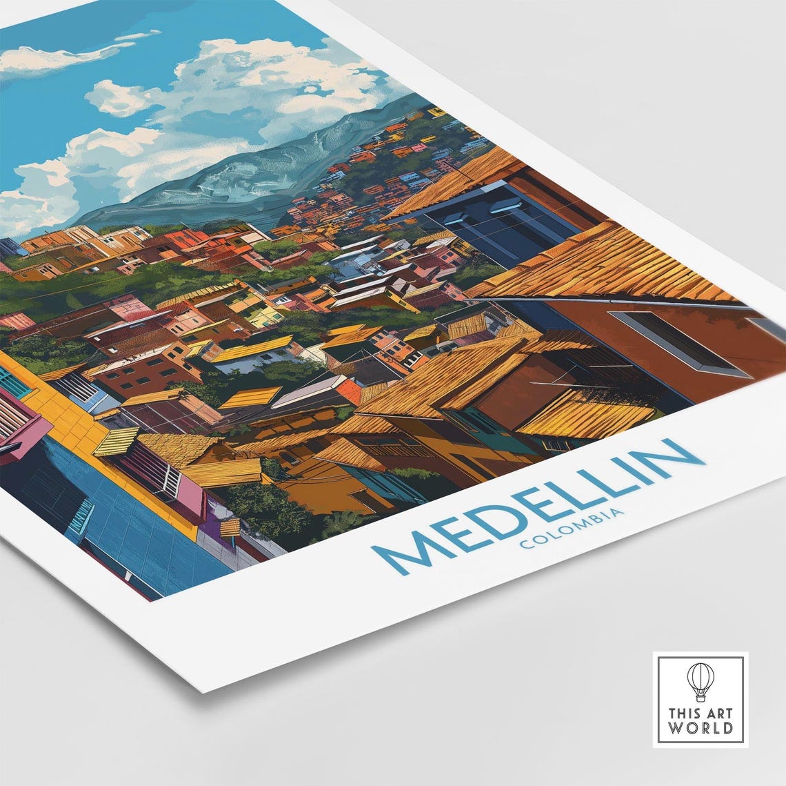 Medellin Colombia Colorful Rooftops Barrio View Travel Poster - Image 4