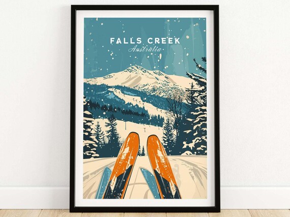 Falls Creek Australia Ski Poster Vintage Winter Mountain Artwork