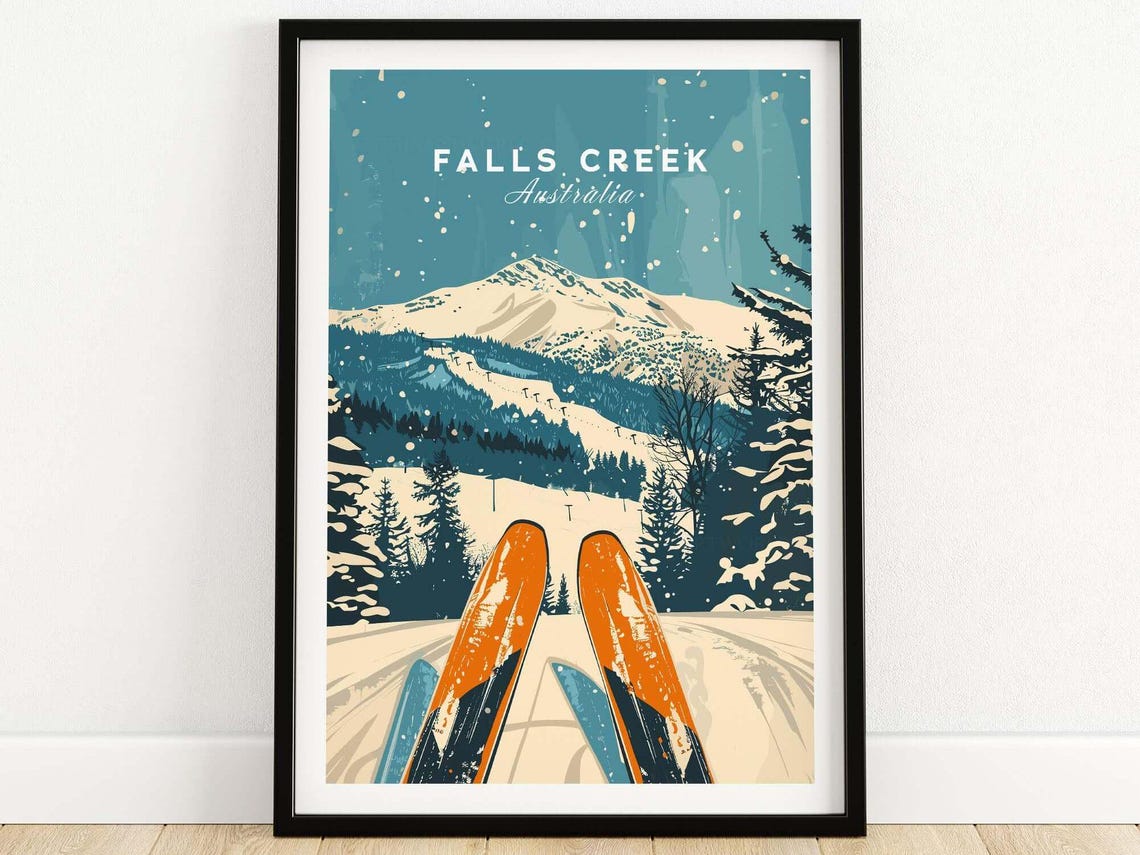 Falls Creek Australia Ski Poster Vintage Winter Mountain Artwork