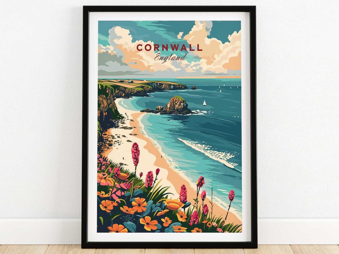 Cornwall Travel Poster Wall Art Print Home Decor Artwork Gift Illustration Lover