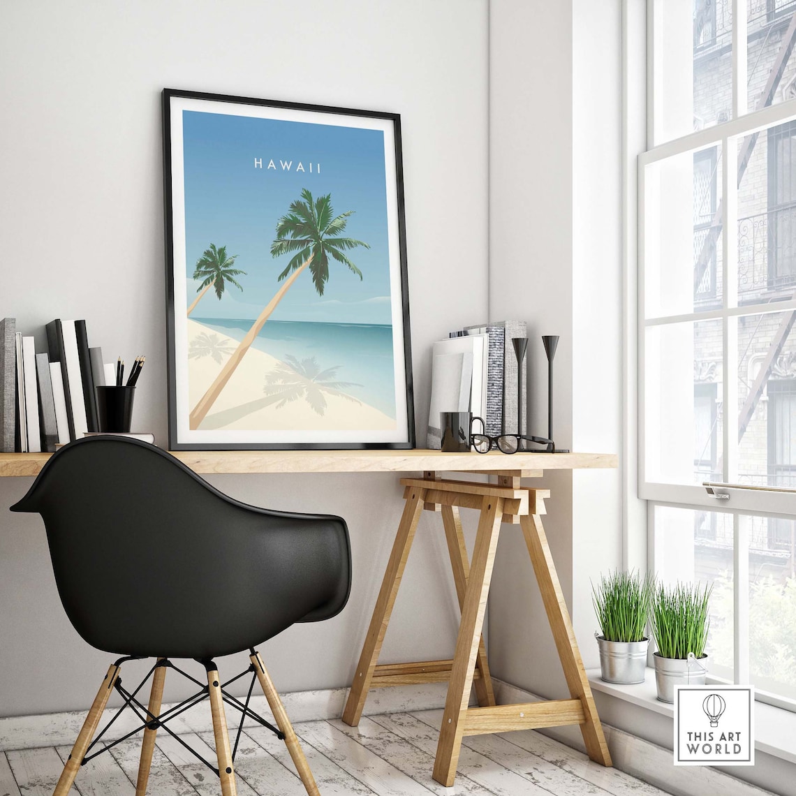 Hawaii Travel Poster, Beach Wall Art With Palm Trees - Image 4