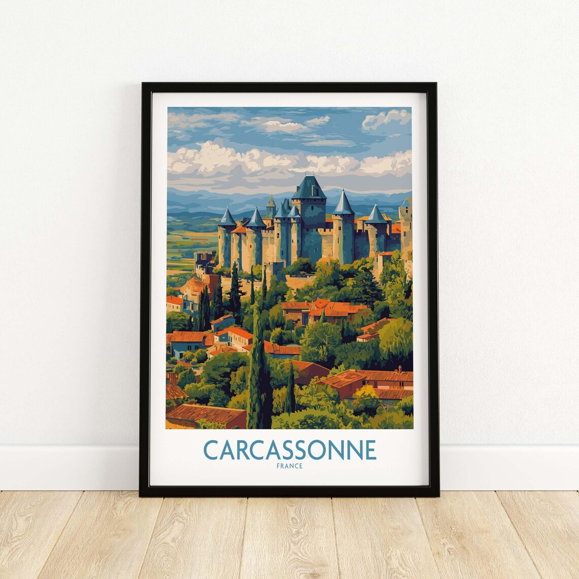 Carcassonne France Medieval Walled Citadel Vintage Travel Poster