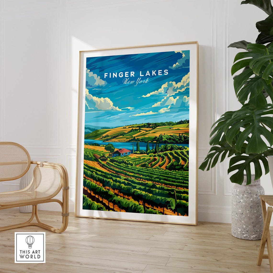 Finger Lakes New York Vineyard Hills Travel Illustration Poster - Image 2