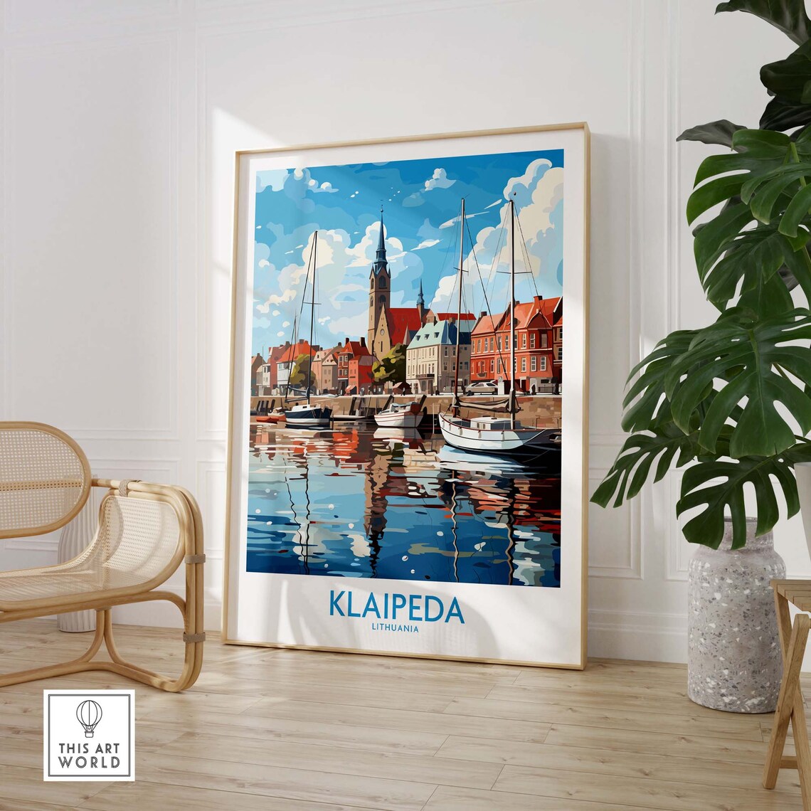 Klaipeda Lithuania Old Harbor Sailboats Church Tower Art Poster - Image 2