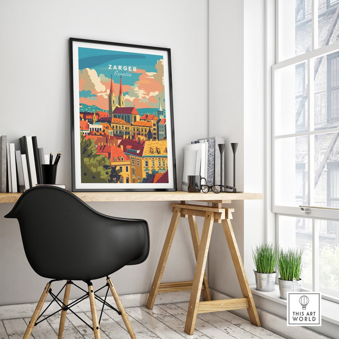 Zagreb Croatia Cathedral Skyline Old Town Rooftops Retro Poster - Image 4