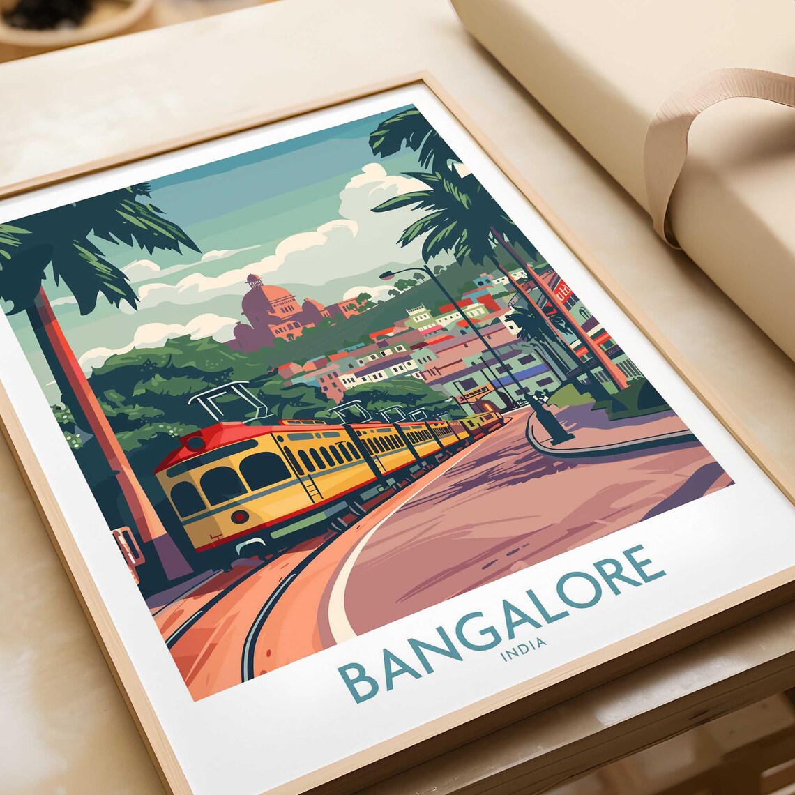 Bangalore India Vintage Streetcar Domed Palace Travel Poster