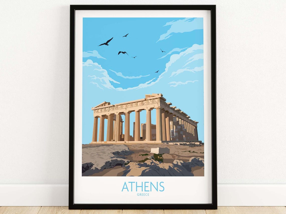 Athens Greece Parthenon Ancient Temple Blue Sky Travel Poster