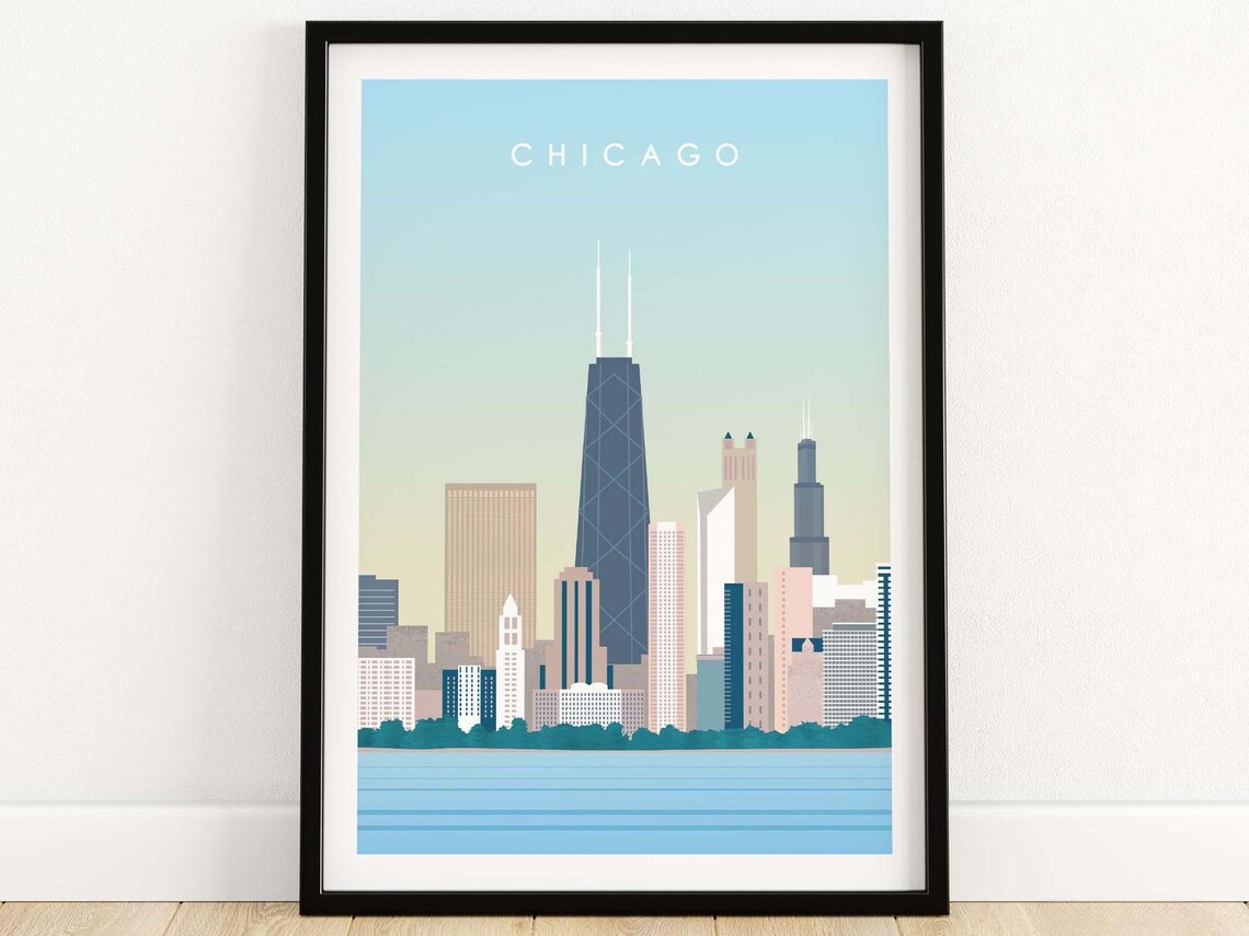 Chicago Travel Poster, City Skyline Wall Art - Image 4