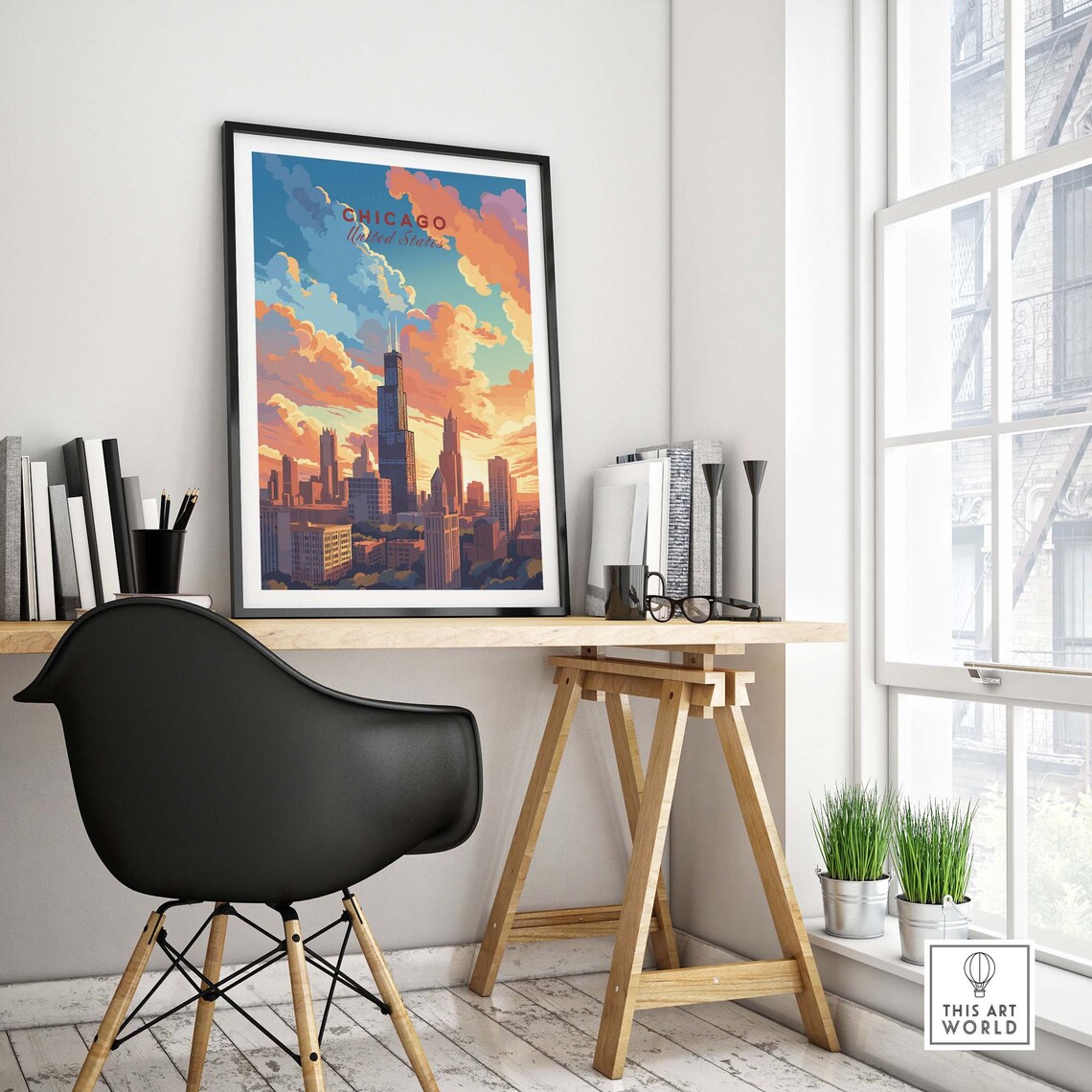 Chicago Willis Tower Sunset Skyline United States Travel Poster - Image 4