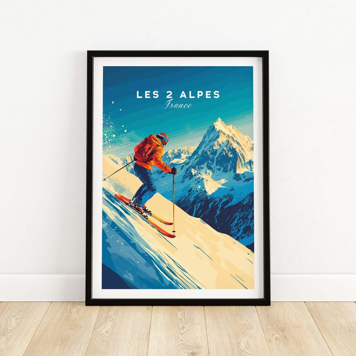 Les 2 Alpes France Skier Carving Downhill Powder Slope Poster