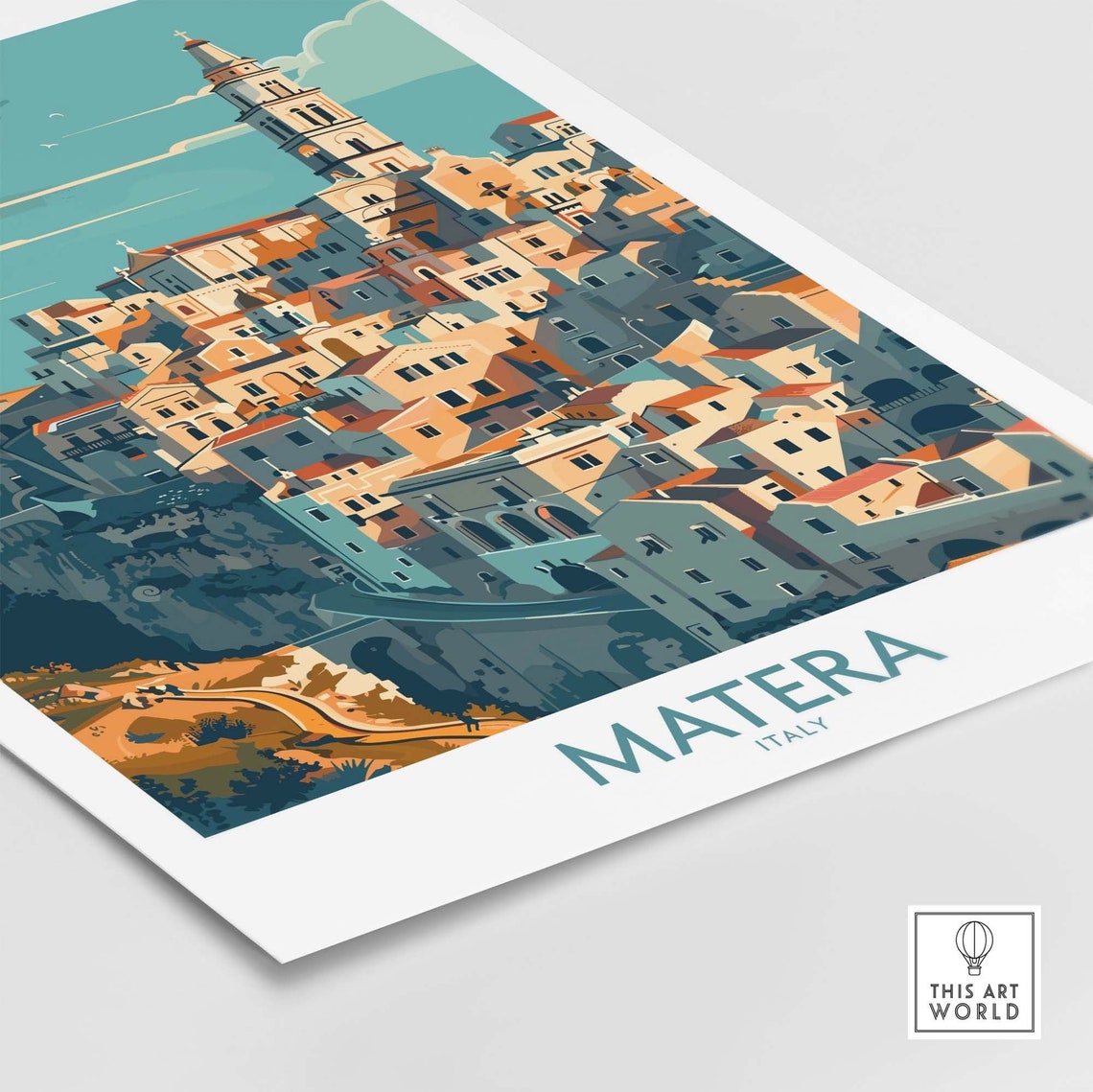 Matera Italy Ancient Cave City Panorama Cathedral Tower Poster - Image 4