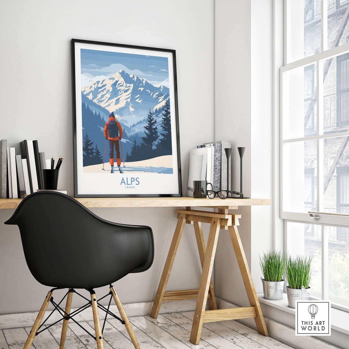 Alps Ski Art Print, Ski Lodge Decor - Image 4