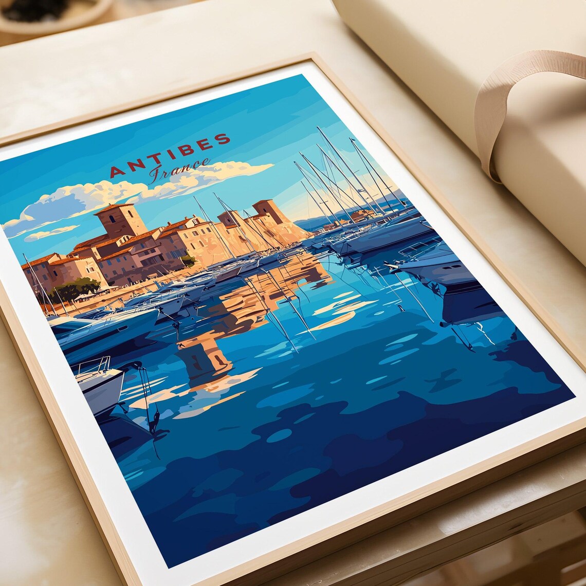 Antibes France Marina Yachts Harbor Reflection Water Travel Poster - Image 4