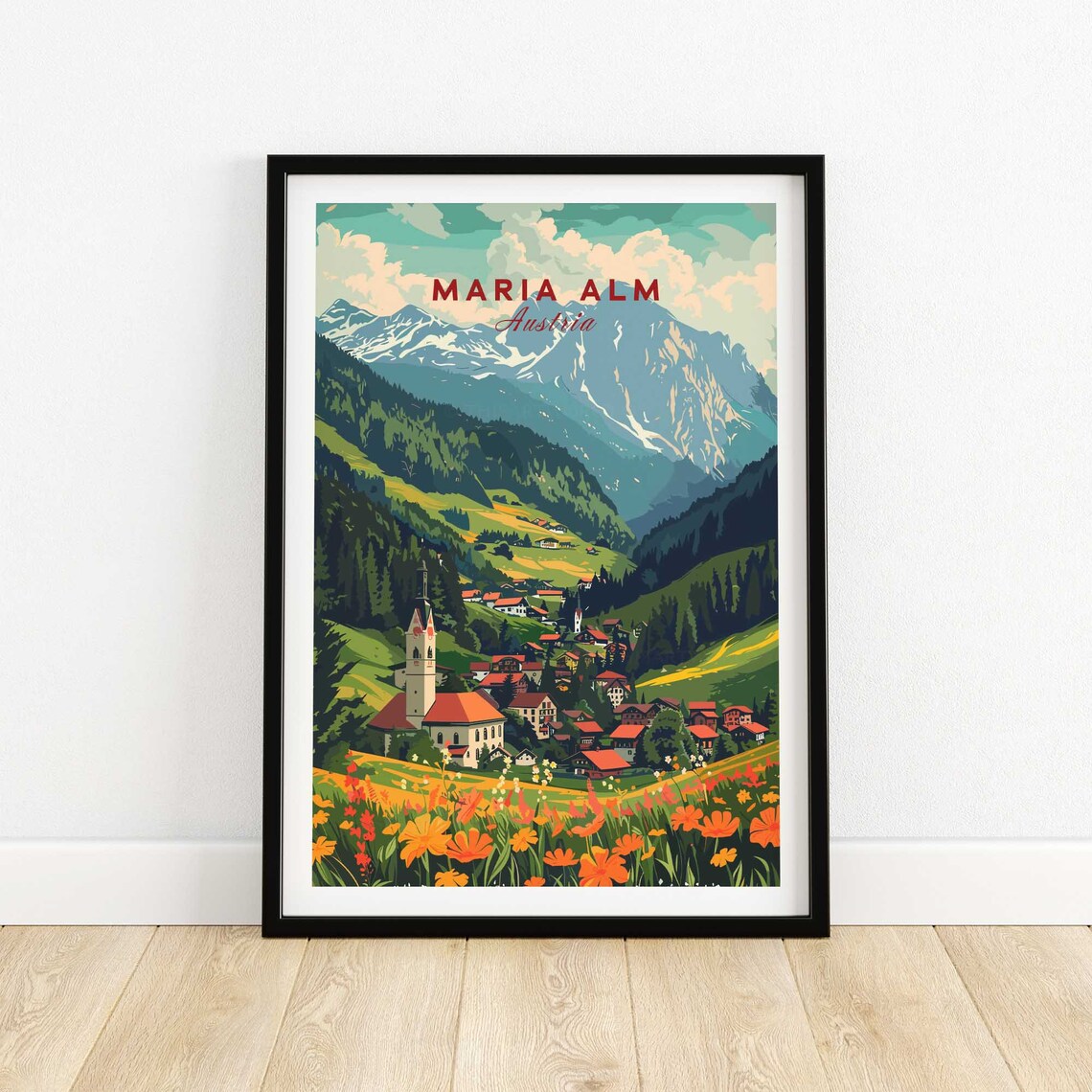 Maria Alm Austria Alpine Village Vintage Mountain Travel Poster