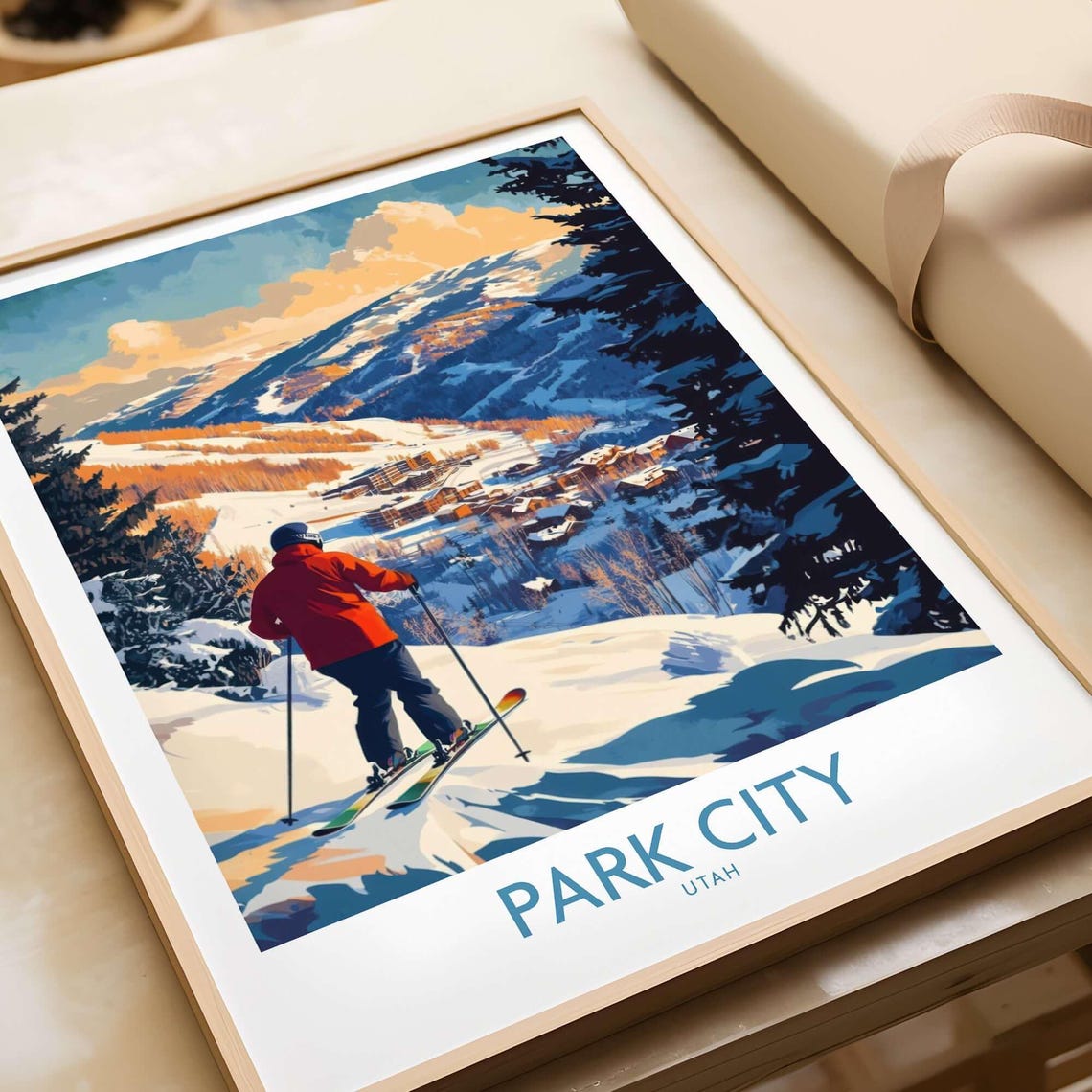 Park City Ski Travel Poster, Utah Illustration