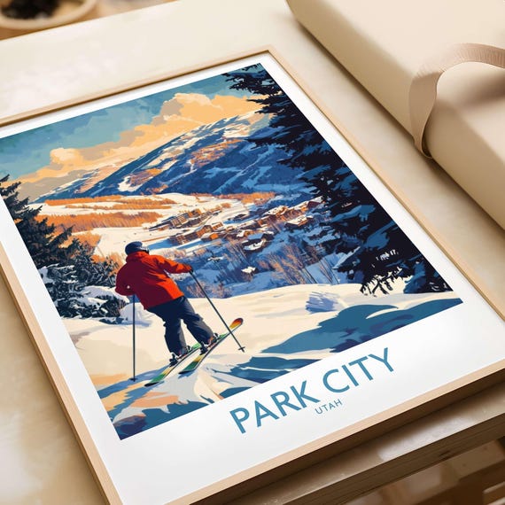 Park City Ski Travel Poster, Utah Illustration