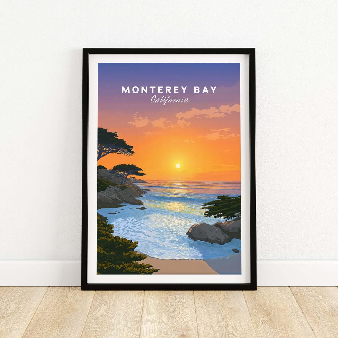 Monterey Bay California Sunset Ocean Cypress Cove Travel Poster