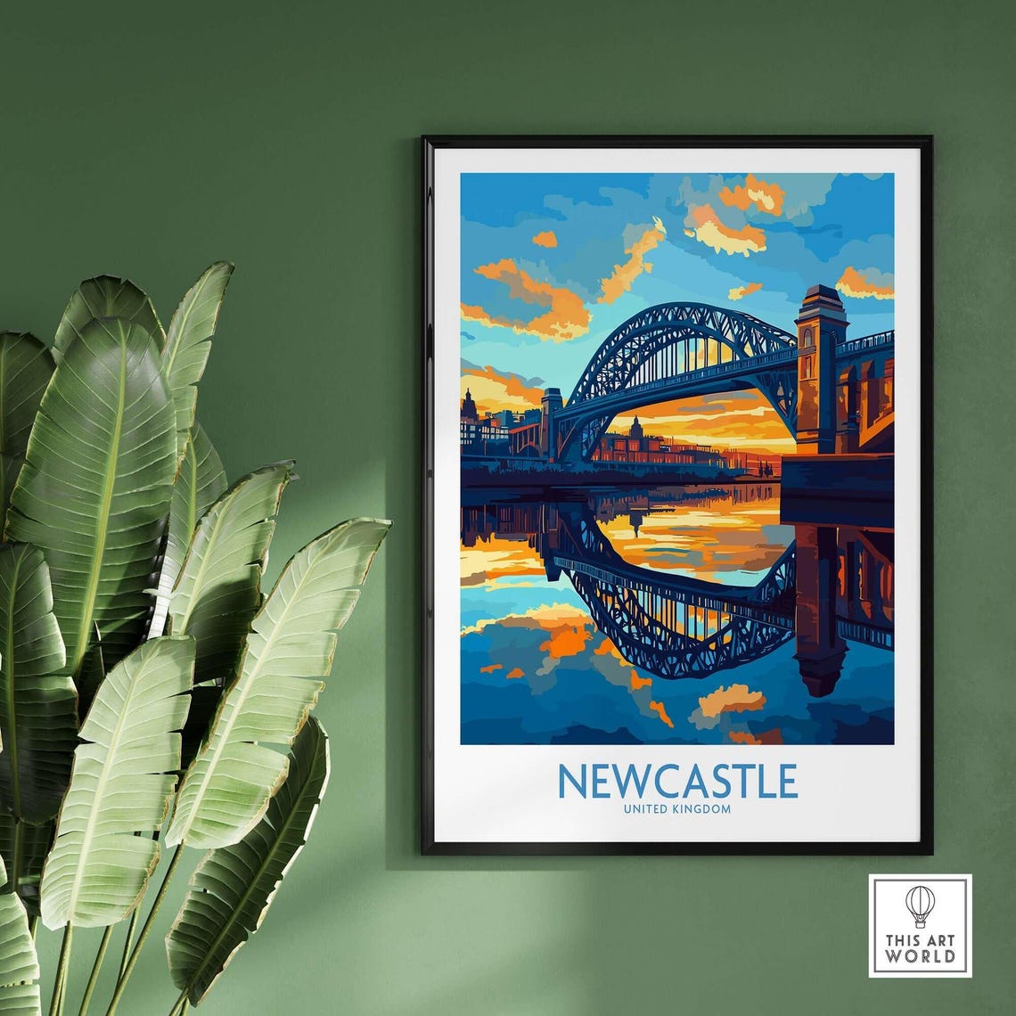 Newcastle United Kingdom Tyne Bridge Sunset Reflection Travel Poster - Image 2