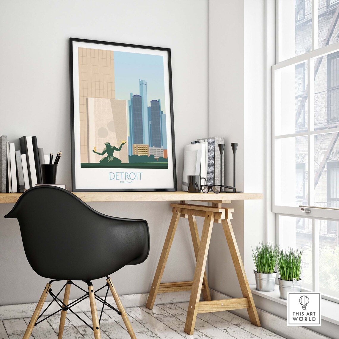 Detroit Michigan Downtown Skyline Spirit Statue Urban Landmark Poster - Image 4