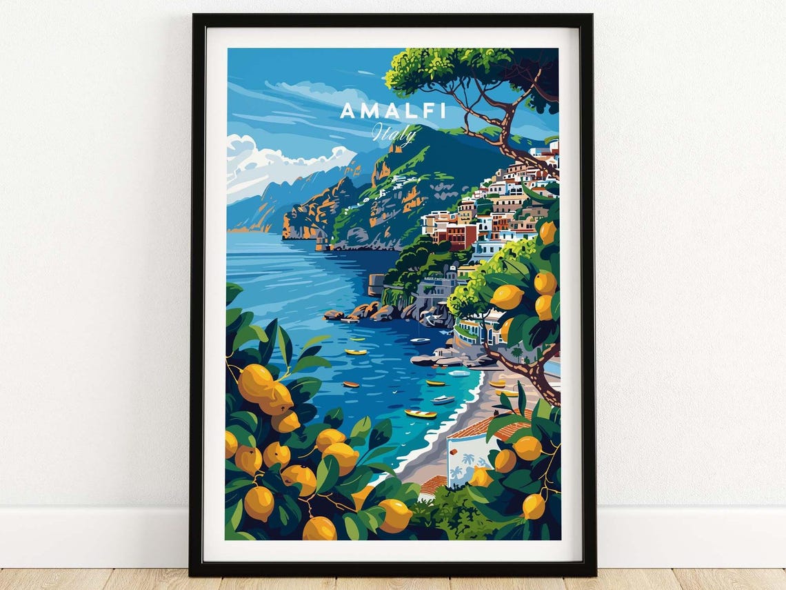Amalfi Italy Lemon Trees Coastal View Vintage Travel Wall Poster