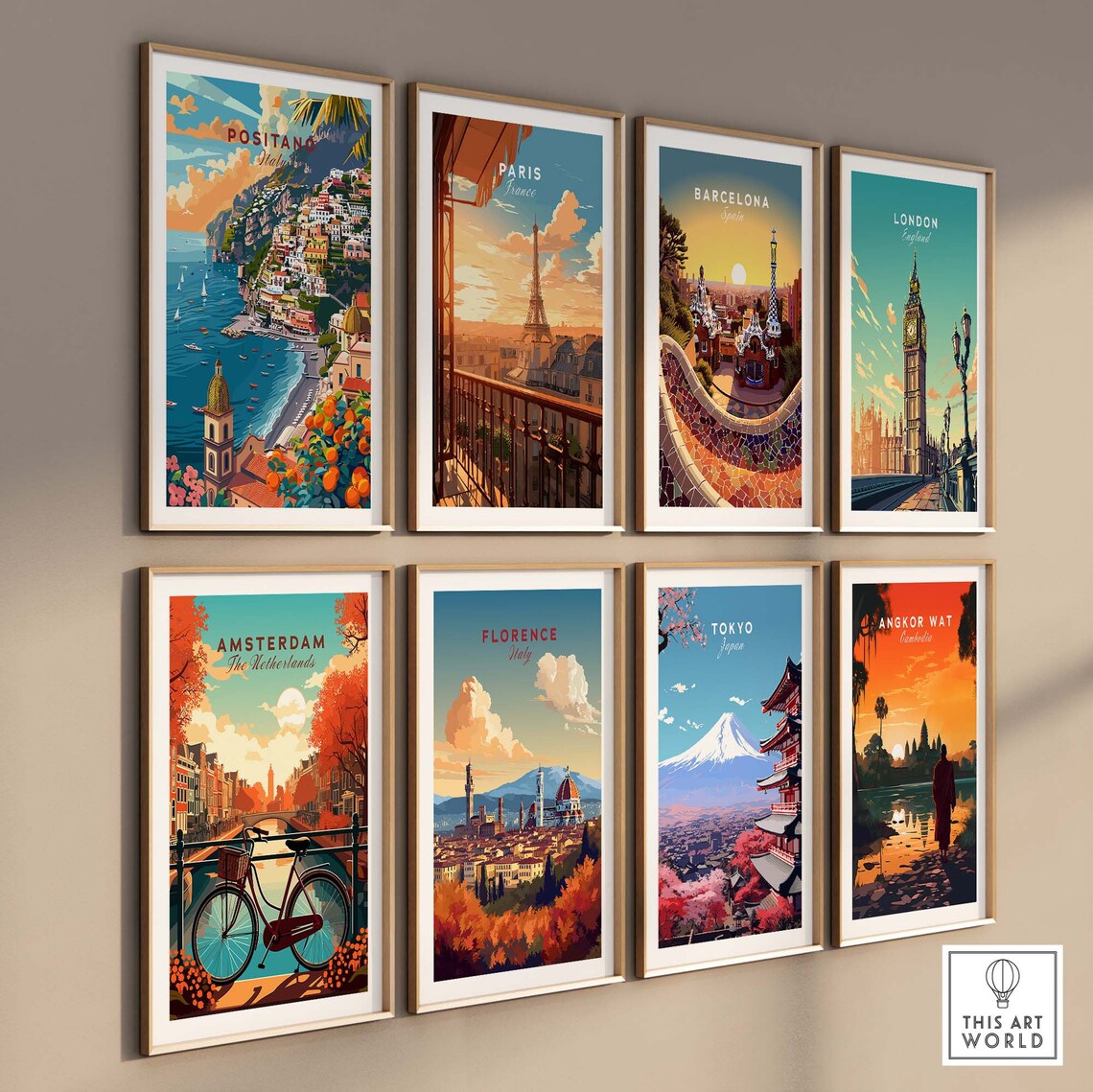 Positano Italy Amalfi Coast Cliff Town Sailboats Sunset Poster - Image 3