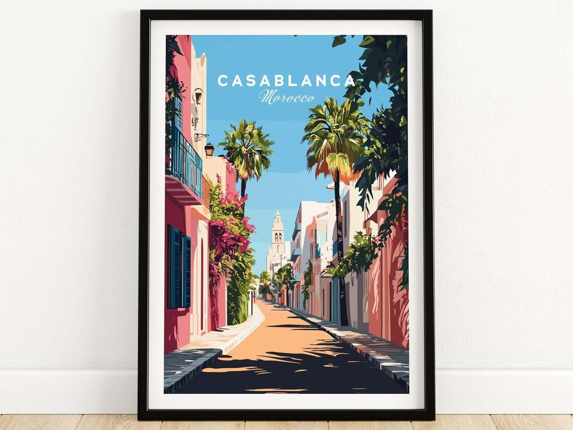 Casablanca Morocco Palm Street Old Town Vintage Travel Poster