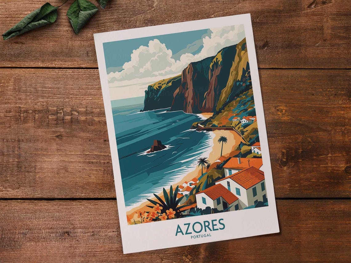 Azores Poster Wall Art Print Travel Home Decor Artwork Gift Illustration Lover