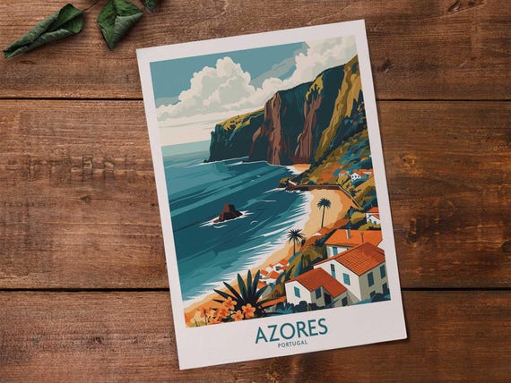 Azores Poster Wall Art Print Travel Home Decor Artwork Gift Illustration Lover