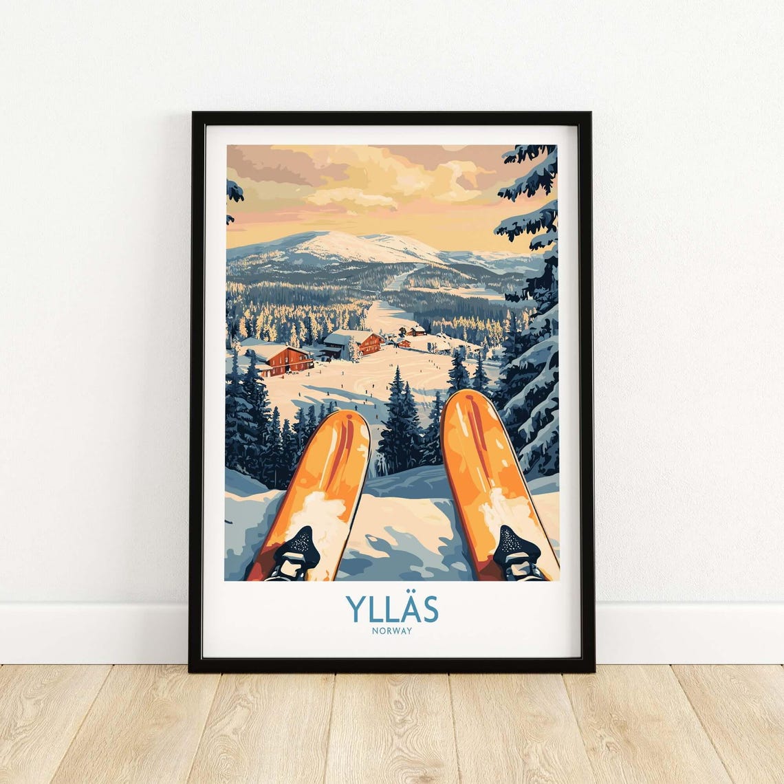 Norway Skiing Snowy Cabin Art Print - Image 5