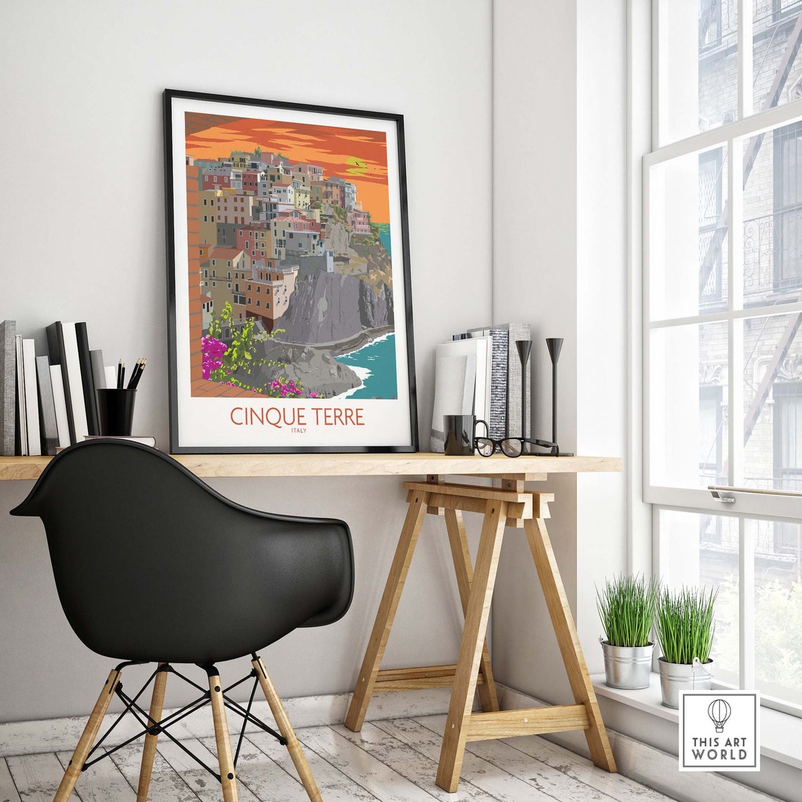 Cinque Terre Italy Sunset Cliffside Village Vintage Travel Poster - Image 4